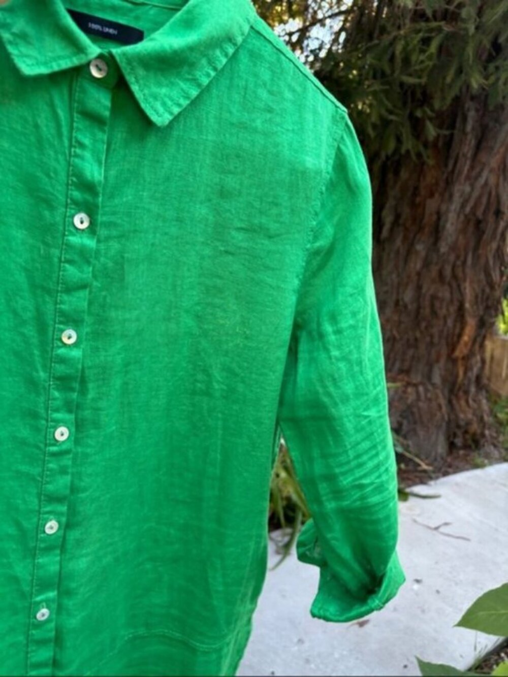 Tahari (M) Kelly Green 100% Linen Mini Shirt Dress or Beach Coverup - Picture 9 of 9